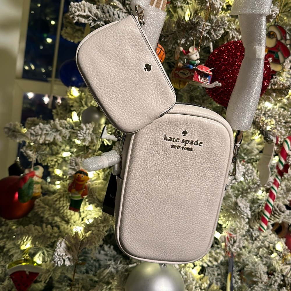 kate spade Cream Pebbled Leather Guitar Strap Crossbody Bag & Coin Purse NWT